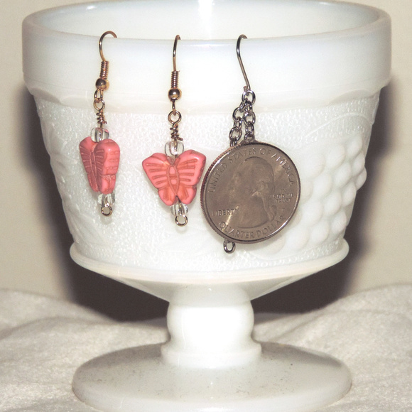 Pink Butterfly Dangle Earrings - Picture 3 of 4